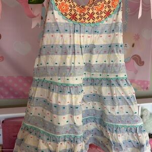 Matilda Jane White and Blue Striped Sundress with Multicolor Dots